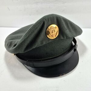 Vintage Vietnam Era U.S. Army Green Wool Service Cap Peaked Visor Hat